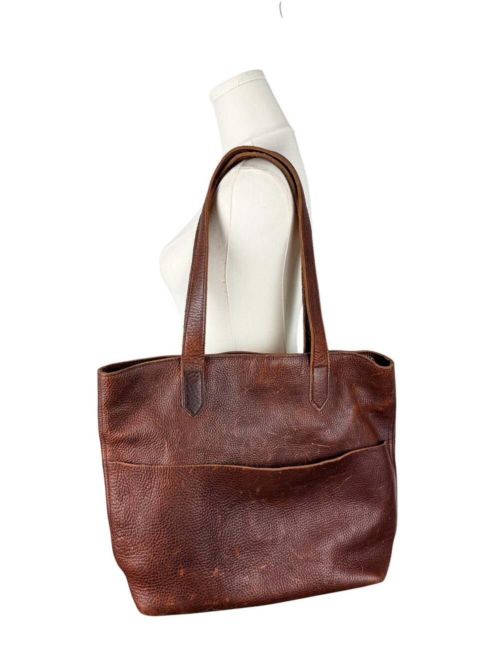 Duluth Trading Company Brown Textured Top Handle Lifetime Leather Tote Bag